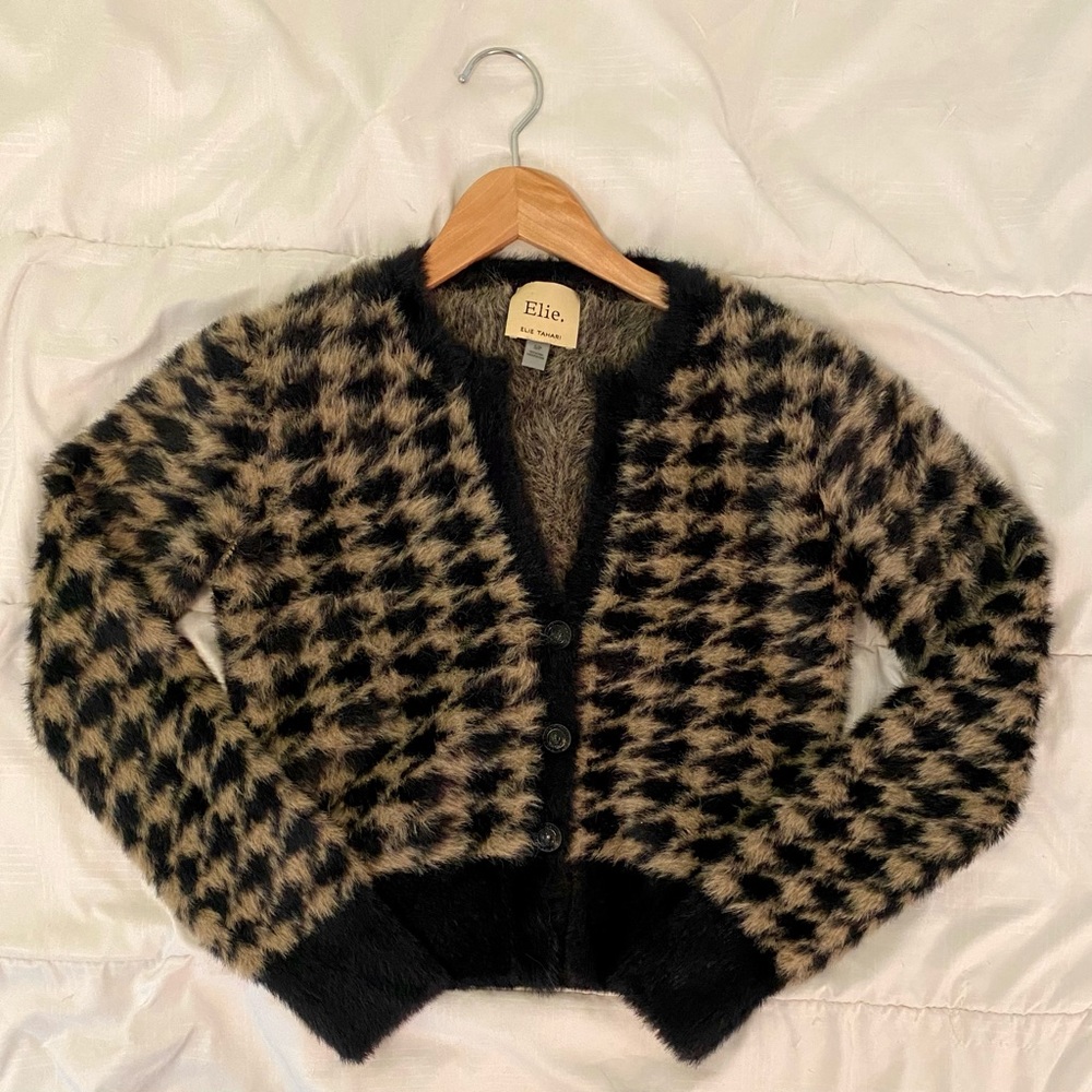 ELIE TAHARI Houndstooth Cardigan Sweater